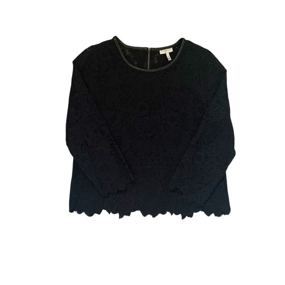 Joie Black Lace Whimsigoth Long Sleeve Top Faux Leather Collar Size Medium - Picture 2 of 8